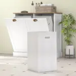 HOMCOM Dual Tilt out Laundry Hamper Cabinet with 2 Removable Basket, Modern Bathroom Storage Cabinet with Shaker Doors and Handles, White - Image 7