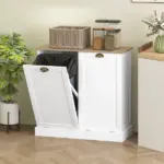 HOMCOM Dual Tilt out Laundry Hamper Cabinet with 2 Removable Basket, Modern Bathroom Storage Cabinet with Shaker Doors and Handles, White - Image 8