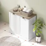 HOMCOM Dual Tilt out Laundry Hamper Cabinet with 2 Removable Basket, Modern Bathroom Storage Cabinet with Shaker Doors and Handles, White - Image 9