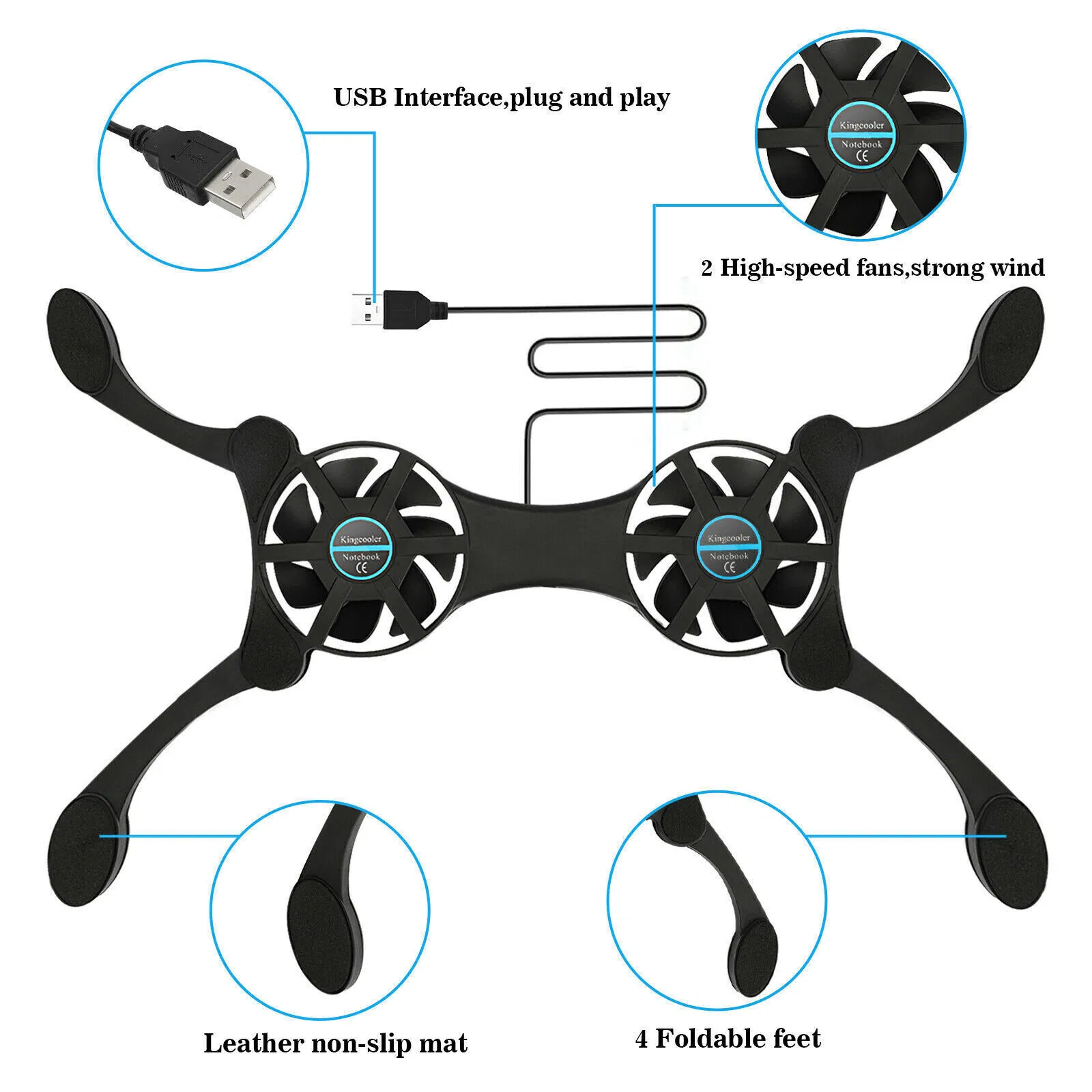 Dual Fan USB Laptop Cooling Pad Foldable Stand with Adjustable Speed
