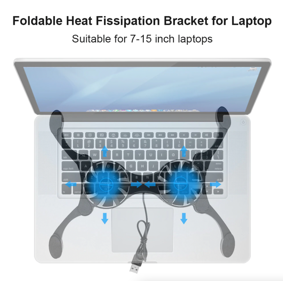 Dual Fan USB Laptop Cooling Pad Foldable Stand with Adjustable Speed