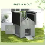 PawHut Duck Coop, Wooden Duck House with Openable Roof and Double Doors, Removable Base for 1-3 Ducks, Outdoor Small Animal House, Gray - Image 5