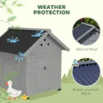 PawHut Duck Coop, Wooden Duck House with Openable Roof and Double Doors, Removable Base for 1-3 Ducks, Outdoor Small Animal House, Gray - Image 6