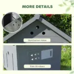 PawHut Duck Coop, Wooden Duck House with Openable Roof and Double Doors, Removable Base for 1-3 Ducks, Outdoor Small Animal House, Gray - Image 7