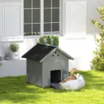 PawHut Duck Coop, Wooden Duck House with Openable Roof and Double Doors, Removable Base for 1-3 Ducks, Outdoor Small Animal House, Gray - Image 10