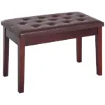 HOMCOM Duet Piano Bench Birchwood and Faux Leather Comfortable Seating for Two Elegant Brown