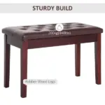 HOMCOM Duet Piano Bench Birchwood and Faux Leather Comfortable Seating for Two Elegant Brown - Image 4