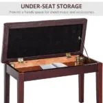 HOMCOM Duet Piano Bench Birchwood and Faux Leather Comfortable Seating for Two Elegant Brown - Image 6