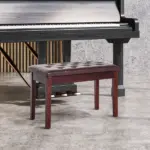 HOMCOM Duet Piano Bench Birchwood and Faux Leather Comfortable Seating for Two Elegant Brown - Image 10