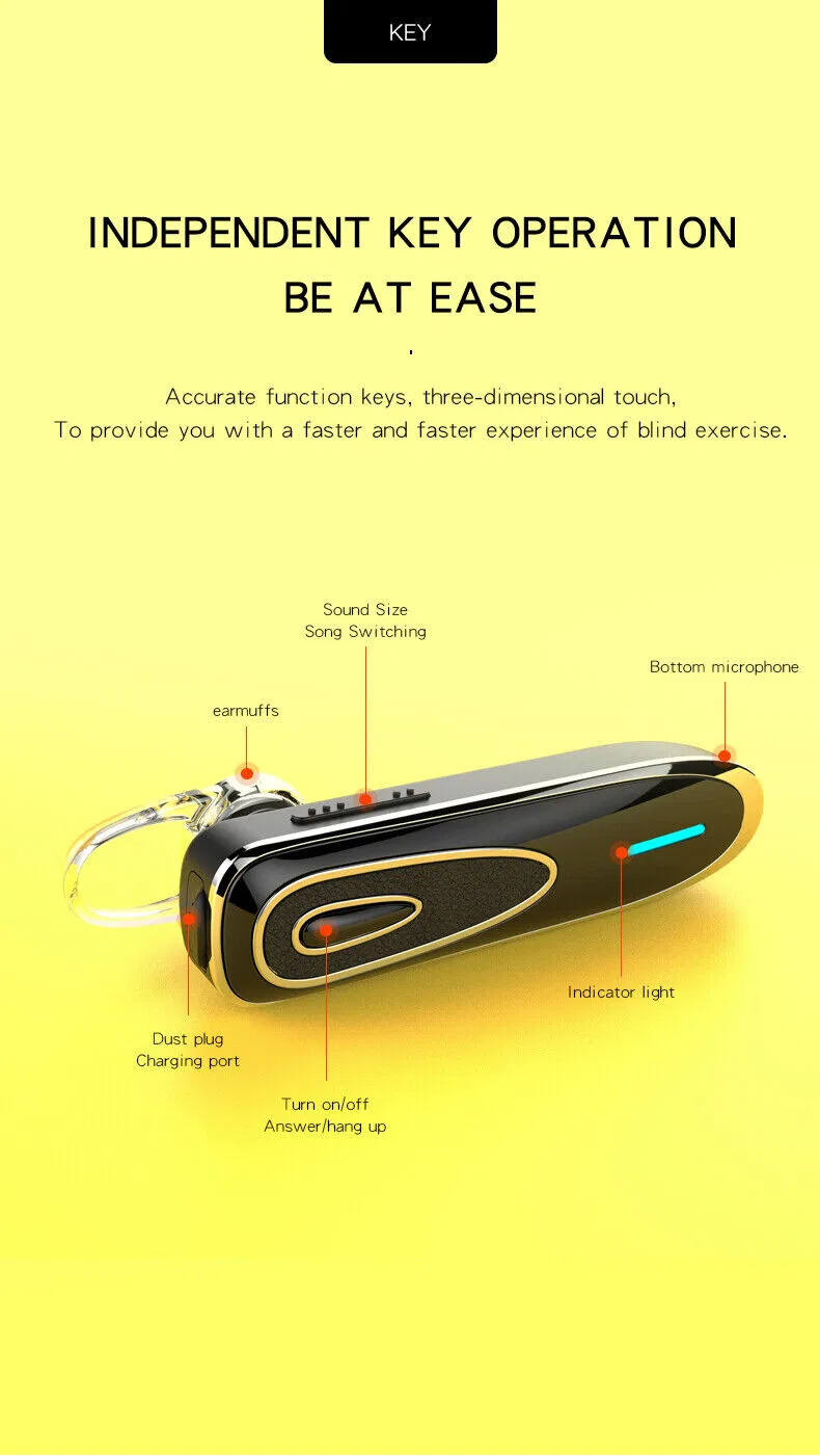 Bluetooth 5.0 Wireless Mono Earpiece Headset with Microphone