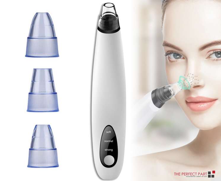 Electric Facial Pore Vacuum Blackhead Remover with 3 Suction Levels and 3 Heads