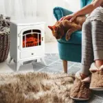 HOMCOM Electric Fireplace Heater White with Realistic LED Log Flames Overheating Safety 750/1500W - Image 2