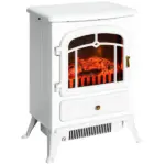 HOMCOM Electric Fireplace Heater White with Realistic LED Log Flames Overheating Safety 750/1500W