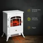 HOMCOM Electric Fireplace Heater White with Realistic LED Log Flames Overheating Safety 750/1500W - Image 4