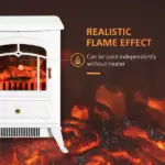 HOMCOM Electric Fireplace Heater White with Realistic LED Log Flames Overheating Safety 750/1500W - Image 5