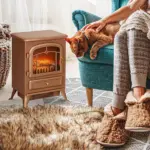 Electric Freestanding Fireplace Stove with Realistic LED Flames and Logs, 750W/1500W, Dark Brown - Image 2