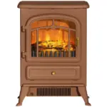 Electric Freestanding Fireplace Stove with Realistic LED Flames and Logs, 750W/1500W, Dark Brown