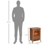 Electric Freestanding Fireplace Stove with Realistic LED Flames and Logs, 750W/1500W, Dark Brown - Image 3