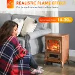 Electric Freestanding Fireplace Stove with Realistic LED Flames and Logs, 750W/1500W, Dark Brown - Image 4