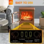 Electric Freestanding Fireplace Stove with Realistic LED Flames and Logs, 750W/1500W, Dark Brown - Image 5