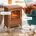 Electric Freestanding Fireplace Stove with Realistic LED Flames and Logs, 750W/1500W, Dark Brown - Image 7