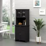 Kitchen Buffet with Hutch, Pantry Storage Cabinet with Framed Glass Door, Drawer, Microwave Space, Black - Image 2