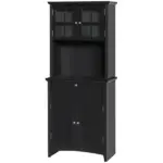 Kitchen Buffet with Hutch, Pantry Storage Cabinet with Framed Glass Door, Drawer, Microwave Space, Black - Image 11