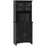 Kitchen Buffet with Hutch, Pantry Storage Cabinet with Framed Glass Door, Drawer, Microwave Space, Black