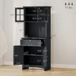 Kitchen Buffet with Hutch, Pantry Storage Cabinet with Framed Glass Door, Drawer, Microwave Space, Black - Image 3
