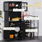 Kitchen Buffet with Hutch, Pantry Storage Cabinet with Framed Glass Door, Drawer, Microwave Space, Black - Image 4