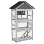 Wooden Bird Aviary with Slide-Out Tray Ladder Perches for Finches Parakeets Cozy Gray - Image 11