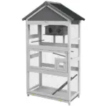 Wooden Bird Aviary with Slide-Out Tray Ladder Perches for Finches Parakeets Cozy Gray