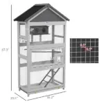 Wooden Bird Aviary with Slide-Out Tray Ladder Perches for Finches Parakeets Cozy Gray - Image 3