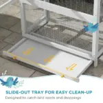Wooden Bird Aviary with Slide-Out Tray Ladder Perches for Finches Parakeets Cozy Gray - Image 4