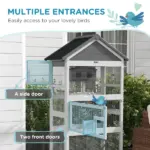 Wooden Bird Aviary with Slide-Out Tray Ladder Perches for Finches Parakeets Cozy Gray - Image 5