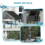 Wooden Bird Aviary with Slide-Out Tray Ladder Perches for Finches Parakeets Cozy Gray - Image 7