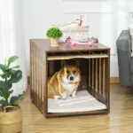 Wooden Pet Crate Table with Plush Cushion, Side Entry, Removable Door, Brown - Image 2