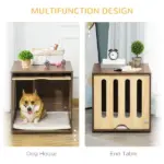 Wooden Pet Crate Table with Plush Cushion, Side Entry, Removable Door, Brown - Image 4