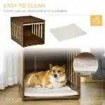 Wooden Pet Crate Table with Plush Cushion, Side Entry, Removable Door, Brown - Image 6