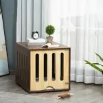 Wooden Pet Crate Table with Plush Cushion, Side Entry, Removable Door, Brown - Image 10