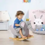 Qaba Elephant Baby Rocking Horse with Sound, Wooden Base, Safety Belt for Toddlers 1.5-3 Years, Gray - Image 2