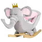 Qaba Elephant Baby Rocking Horse with Sound, Wooden Base, Safety Belt for Toddlers 1.5-3 Years, Gray - Image 11