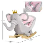 Qaba Elephant Baby Rocking Horse with Sound, Wooden Base, Safety Belt for Toddlers 1.5-3 Years, Gray - Image 3