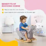 Qaba Elephant Baby Rocking Horse with Sound, Wooden Base, Safety Belt for Toddlers 1.5-3 Years, Gray - Image 6