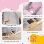 Qaba Elephant Baby Rocking Horse with Sound, Wooden Base, Safety Belt for Toddlers 1.5-3 Years, Gray - Image 7