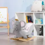 Qaba Elephant Baby Rocking Horse with Sound, Wooden Base, Safety Belt for Toddlers 1.5-3 Years, Gray - Image 8