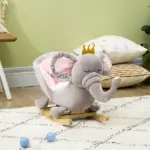 Qaba Elephant Baby Rocking Horse with Sound, Wooden Base, Safety Belt for Toddlers 1.5-3 Years, Gray - Image 10