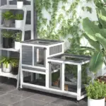 PawHut Elevated Bunny Cage Indoor Rabbit Hutch with Wheels Ramp Removable Tray for Guinea Pigs Gray - Image 2