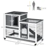 PawHut Elevated Bunny Cage Indoor Rabbit Hutch with Wheels Ramp Removable Tray for Guinea Pigs Gray - Image 3