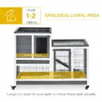 PawHut Elevated Bunny Cage Indoor Rabbit Hutch with Wheels Ramp Removable Tray for Guinea Pigs Gray - Image 4